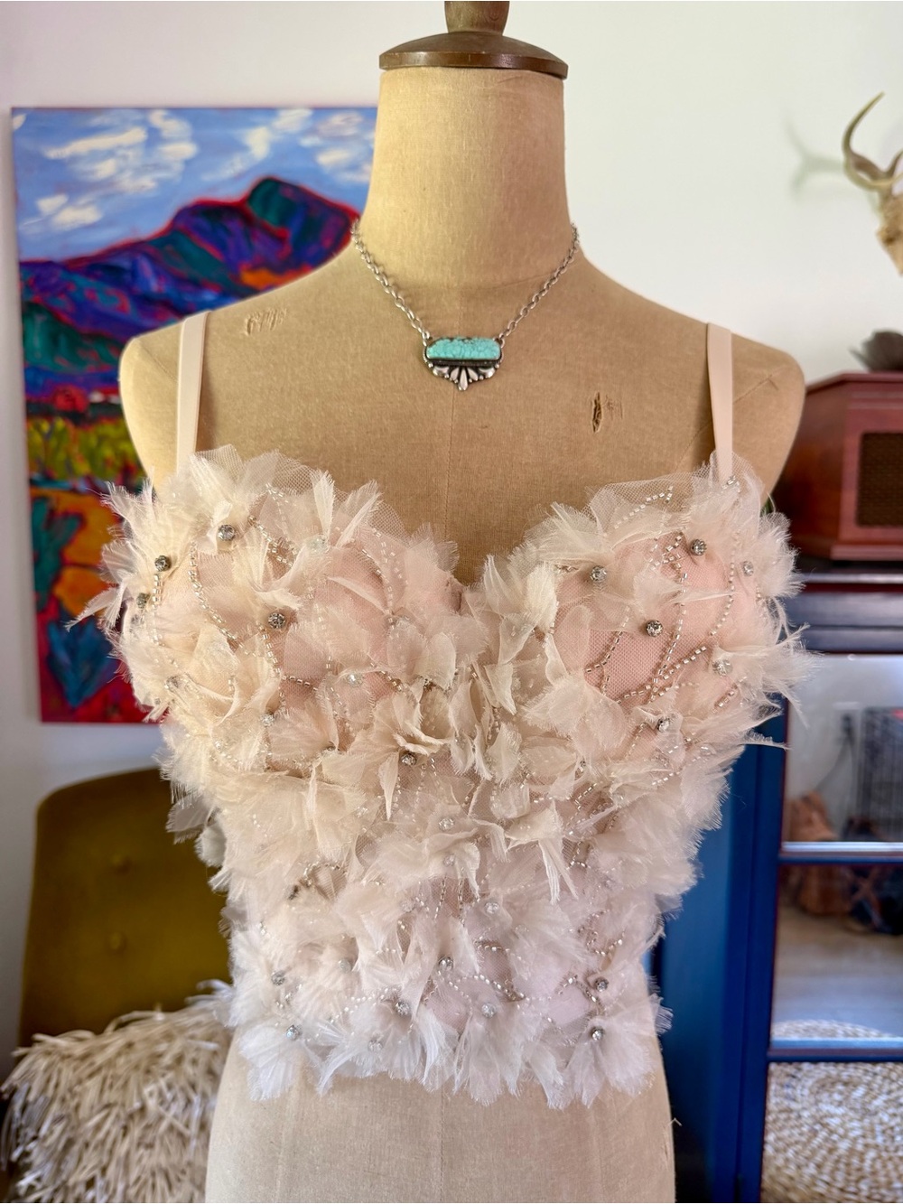 Delicate Blush Floral Appliqué Bustier Top - Picture 4 of 12